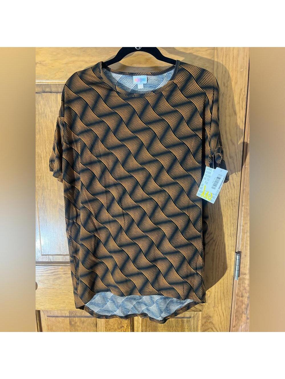 LuLaRoe Irma Tunic Top Shirt Fitted Sleeves High Low Loose Black Orange XXS NWT
